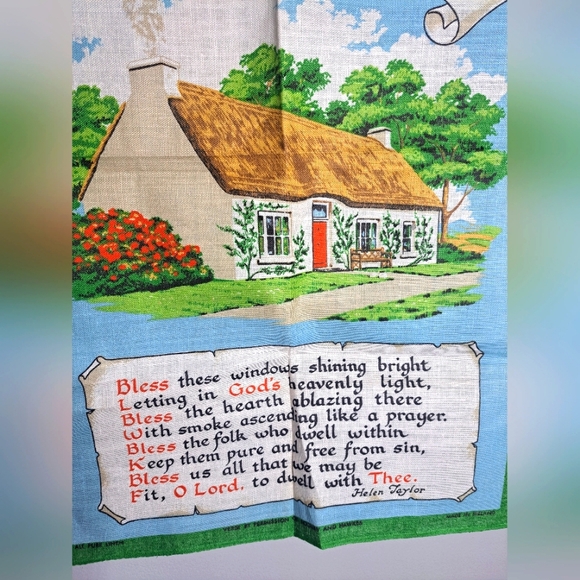 Vintage Irish Linen 'Bless This House by Helen Taylor" NWOT 1980's - Picture 3 of 9